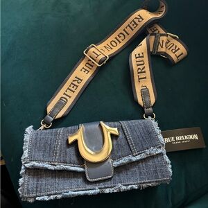 True Religion Blue Denim Bag with Gold Detail